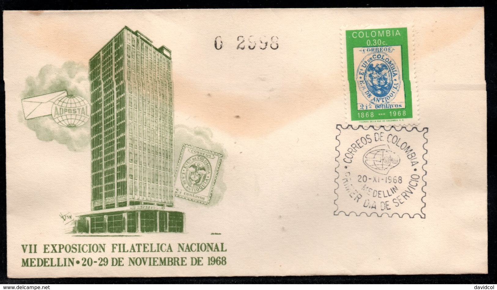 COLOMBIA- KOLUMBIEN - 1968.FDC/SPD. 100 YEARS OF FIRST STAMP OF ANTIOQUIA STATE - Colombie