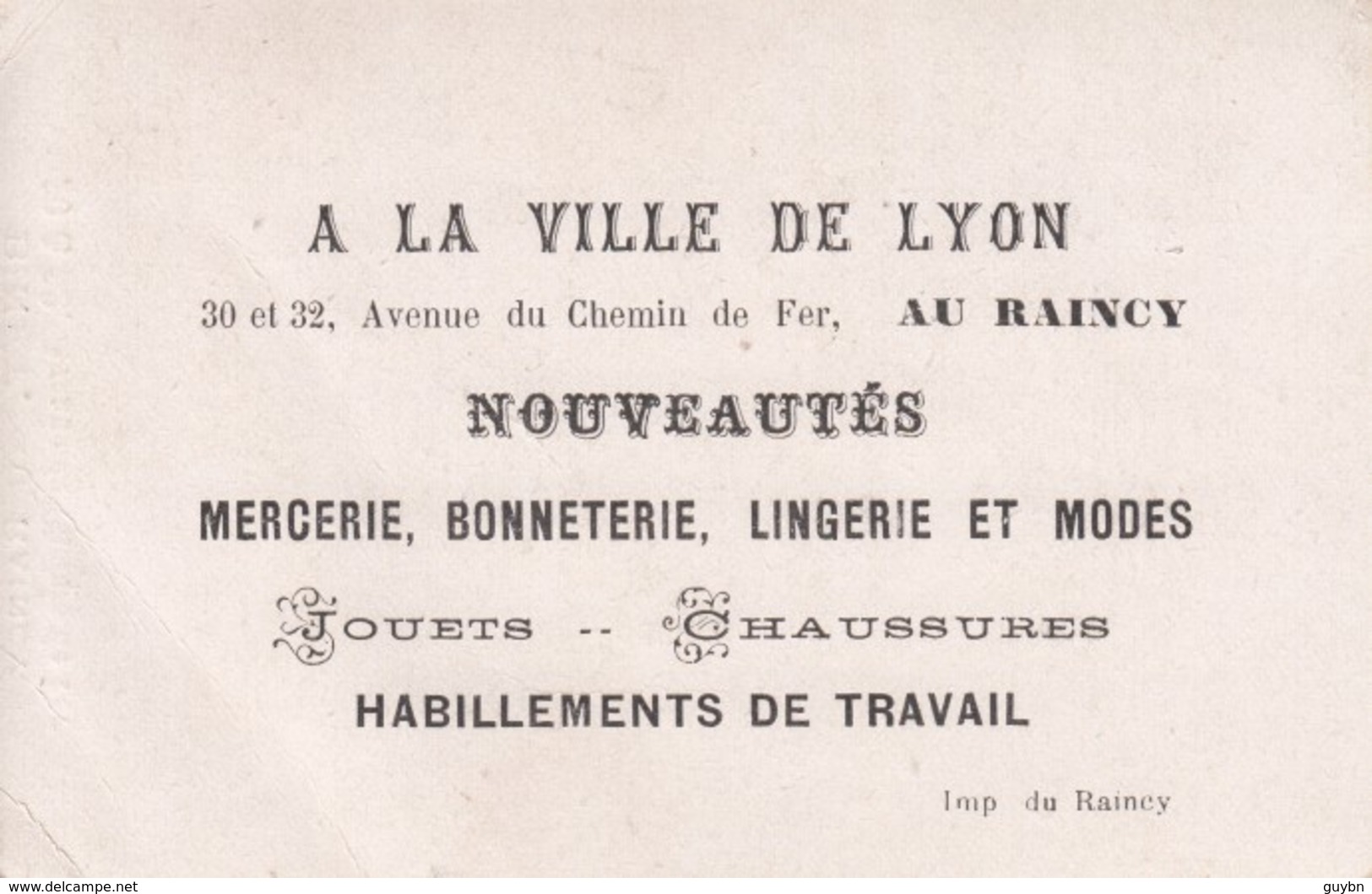 Chomo Magasin A La Ville De Lyon Binet Au Raincy ..mercerie Habillement Travail ..  Ostende Entree Du Port - Autres & Non Classés