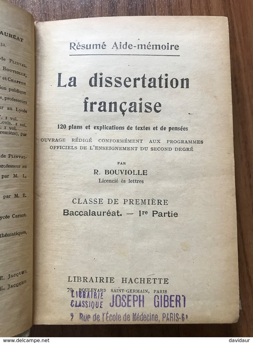 La Dissertation Française - Raoul Bouviolle - 1930 - 12-18 Jaar