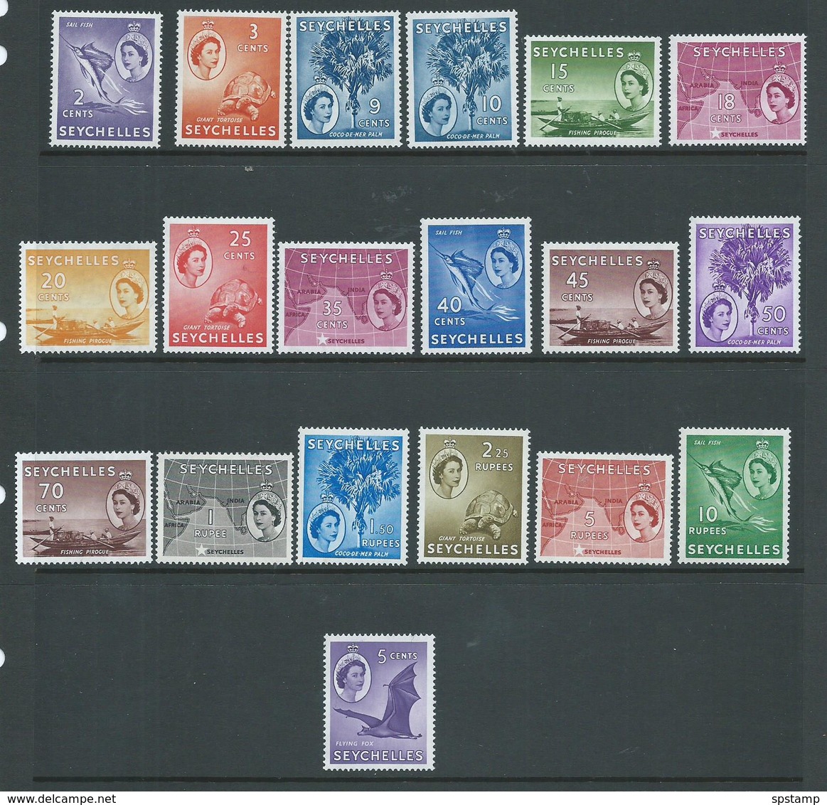 Seychelles 1954 QEII Definitive Set Of 18 + Later 5c Fine MNH - Seychelles (...-1976)