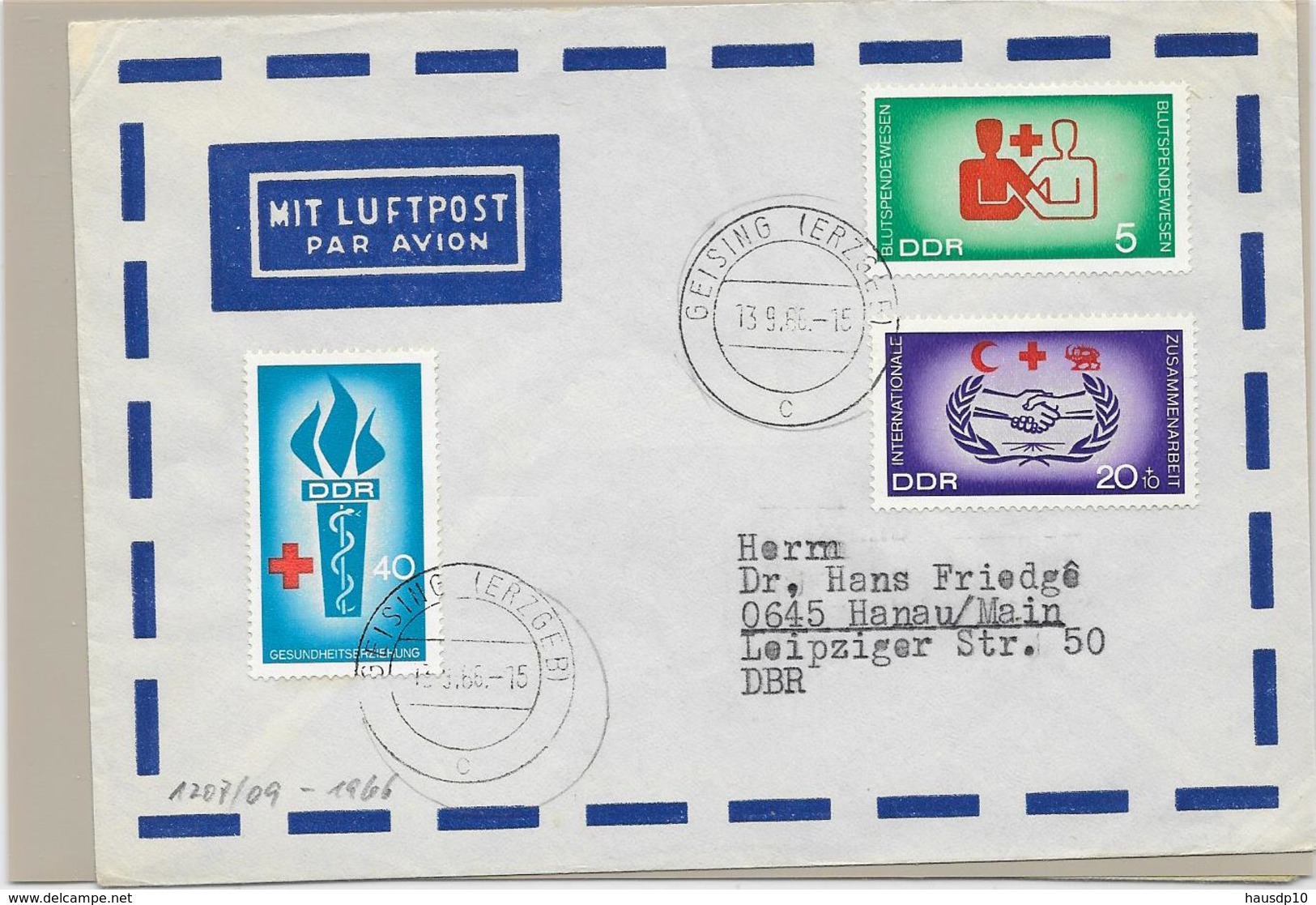 DDR FDC Mi.1207-1209 Auf Luftpost Leichtbrief Geising N. Hanau - Autres & Non Classés