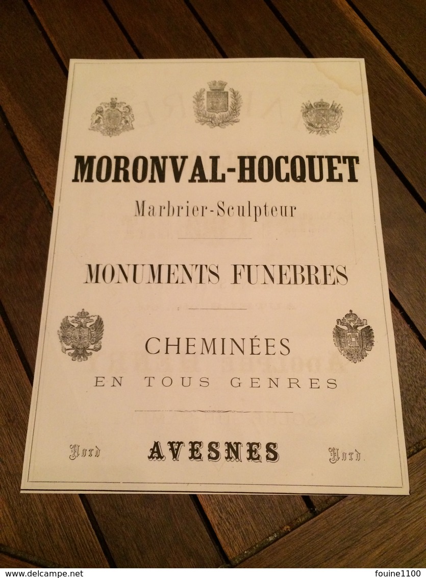 1880 Marbrerie Marbres ADOLPHE HENRY à SOLRE SUR SAMBRE ( Hainaut ) Sculpteur MORONVAL HOCQUET à AVESNES 59 - 1800 – 1899