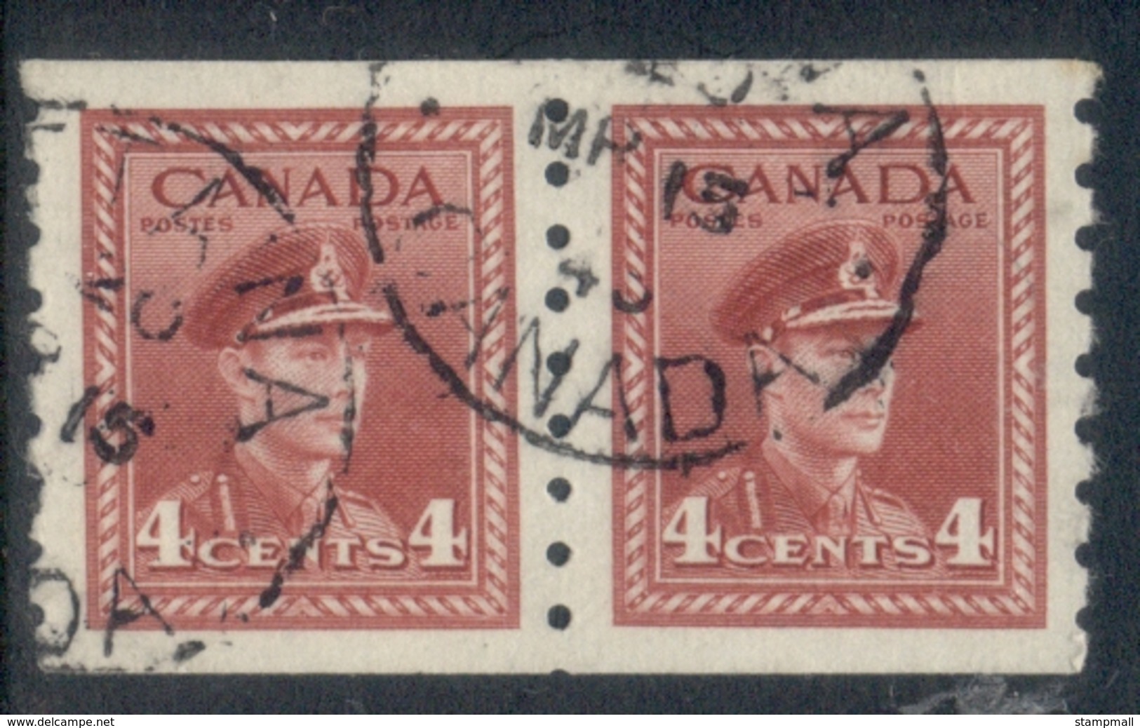 Canada 1942 KGVI Portrait Coil Pair 4c FU - Otros & Sin Clasificación