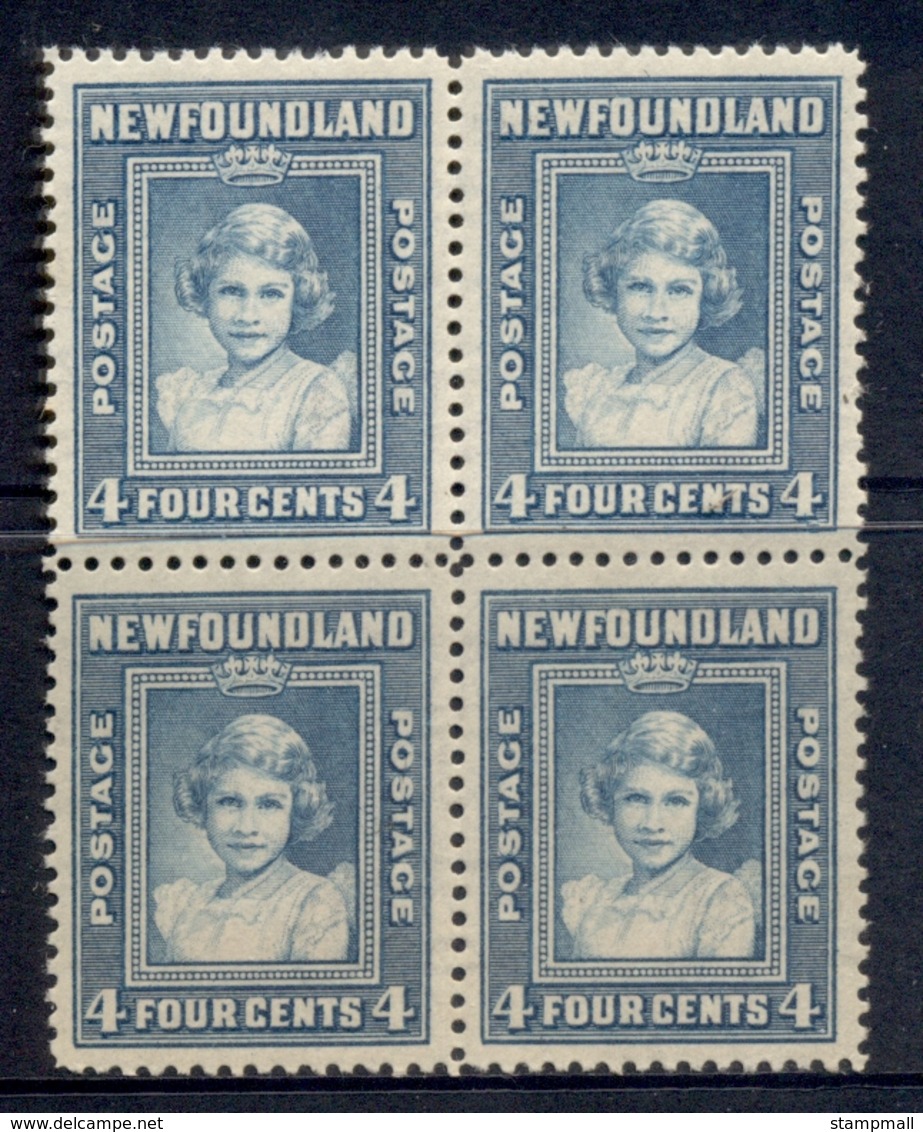 Newfoundland 1938 Royal Family 4c (toned Gum) Blk4 MLH - 1908-1947