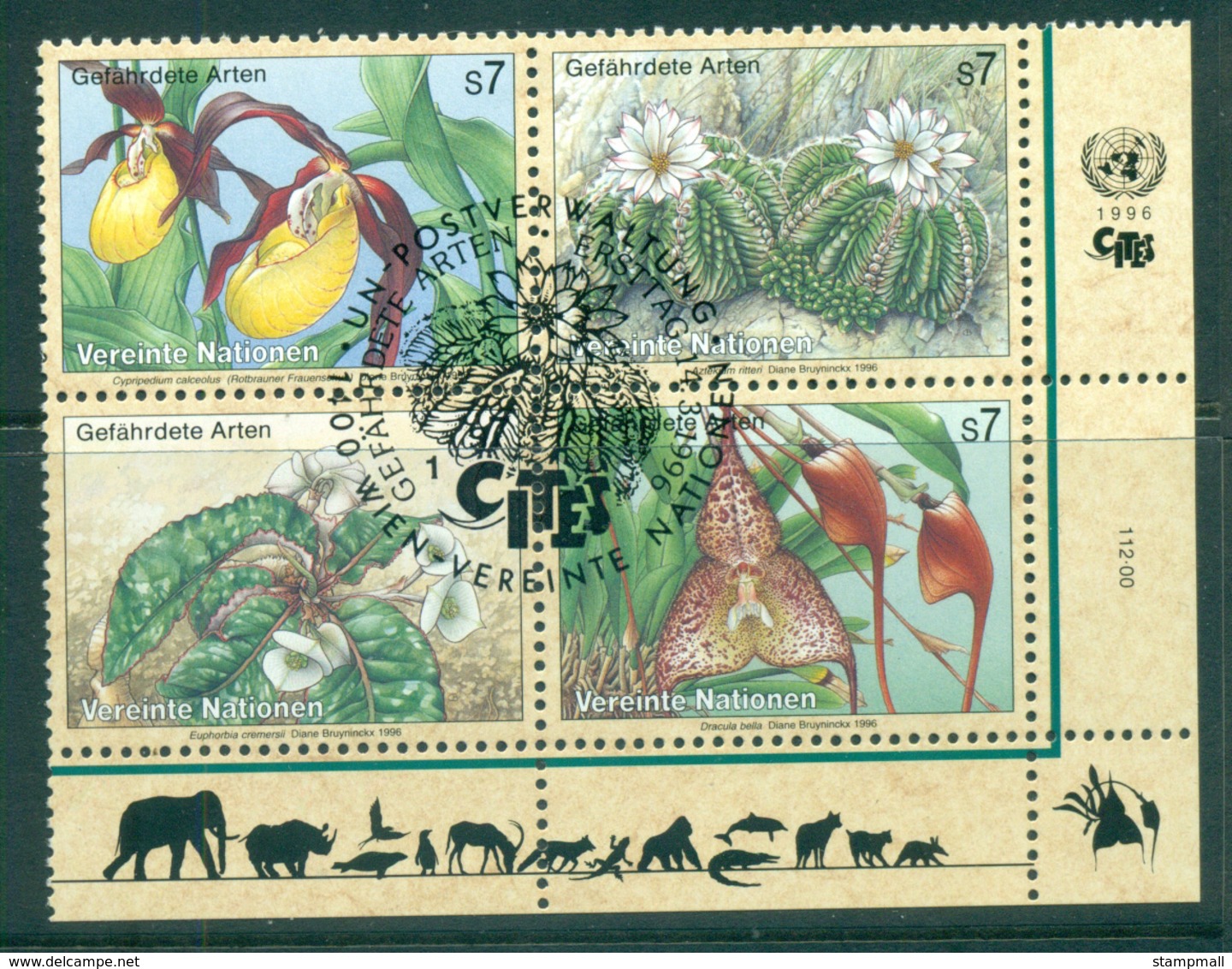 UN Vienna 1996 Endangered Species Blk 4 CTO Lot66095 - Unused Stamps