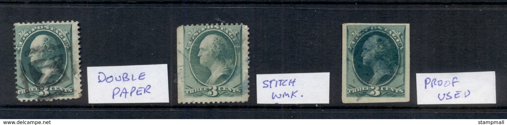 USA 1870 On 3c Washington Lot, Double Paper, Stitch Watermark & Used Proof FU - Other & Unclassified