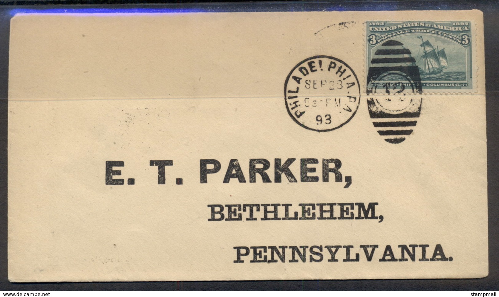 USA 1893 3c Columbian Perprinted Cover To Pennsylvania - Sonstige & Ohne Zuordnung