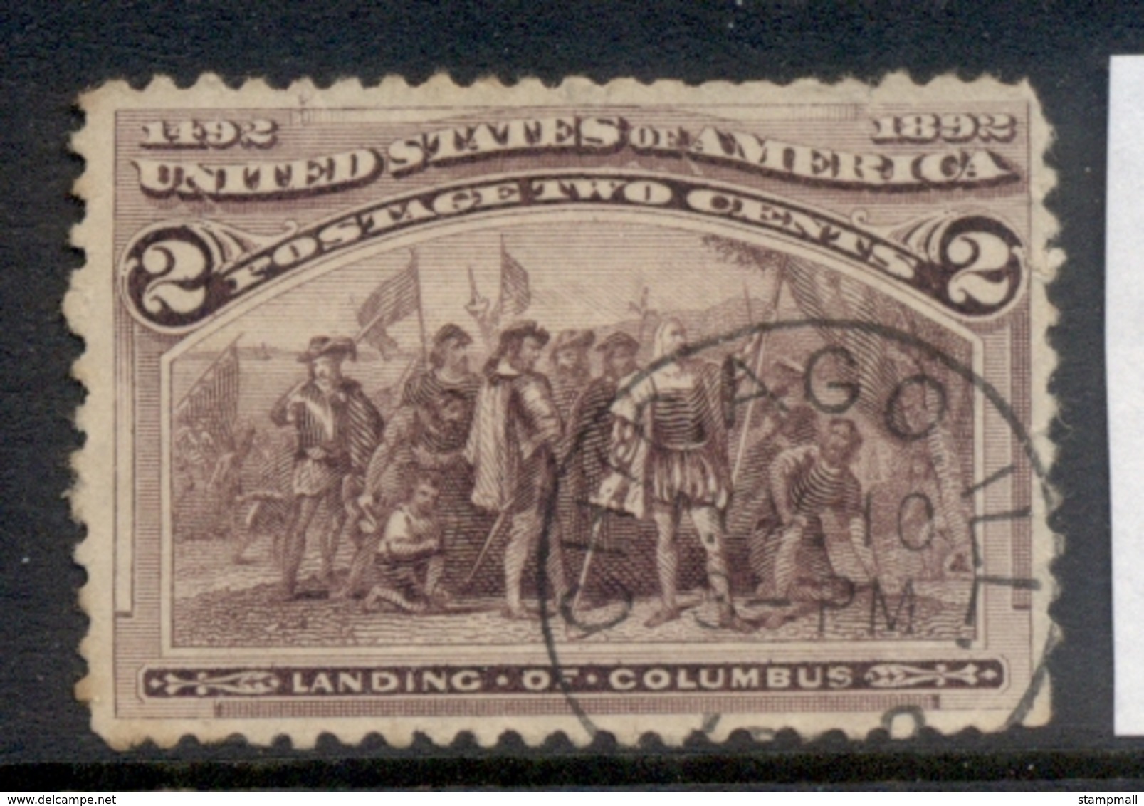 USA 1893 Sc#231 Columbian Expo, 2c Landing Of Columbus (Broken Hat Variety) FU - Other & Unclassified