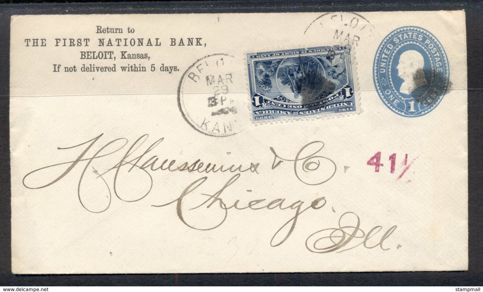 USA 1894 1c Columbian Uprated Cover To Chicago - Autres & Non Classés