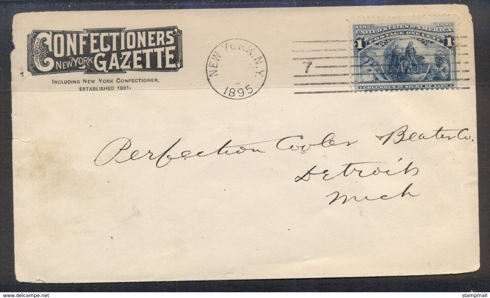 USA 1895 1c Columbian Advertising CC Cover, Confectionery - Other & Unclassified