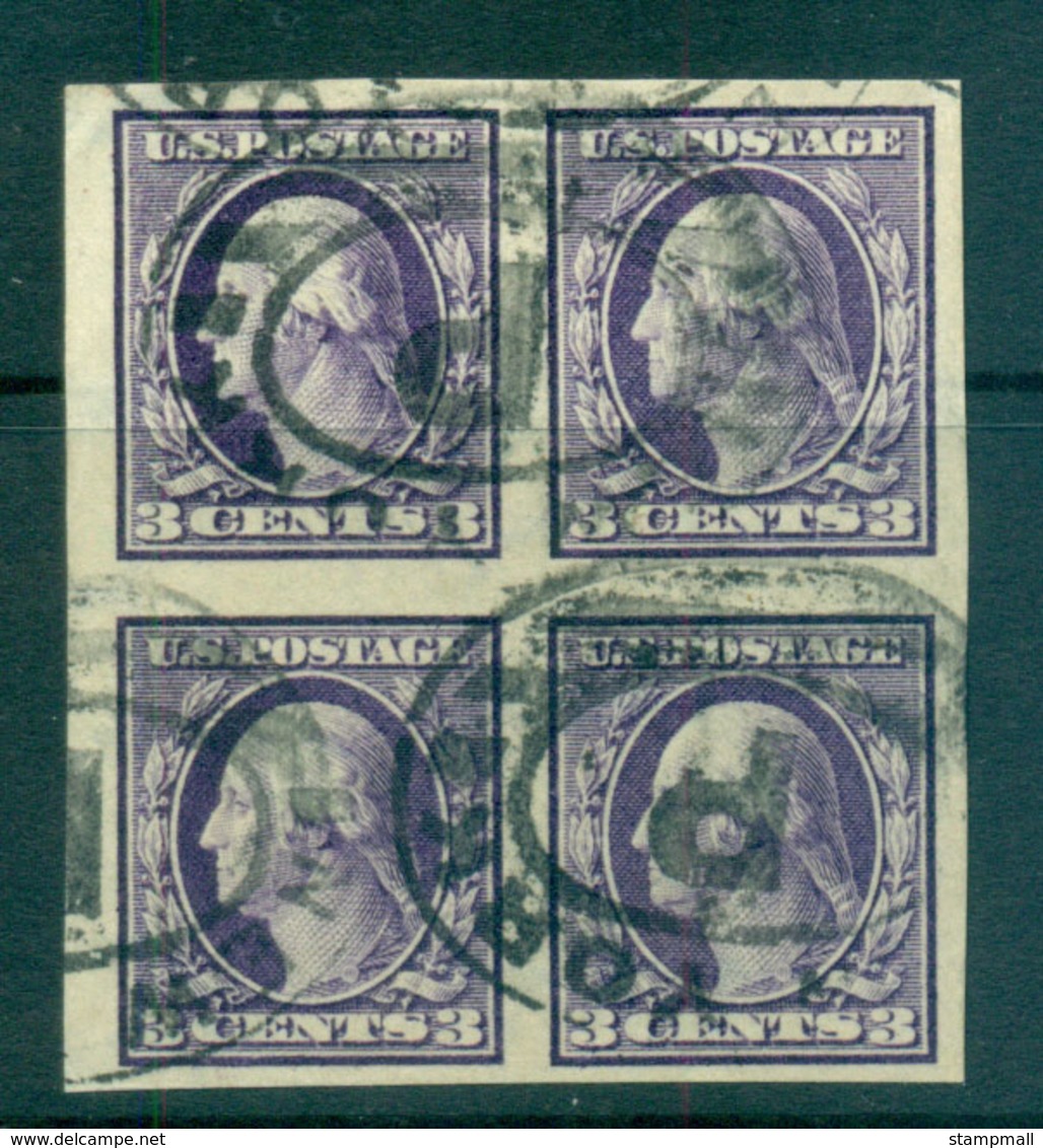 USA 1908-09 Sc#345 3c Deep Violet Washington TyI IMPERF Wmk D/L Blk 4 2mm Spacing FU Lot69302 - Other & Unclassified