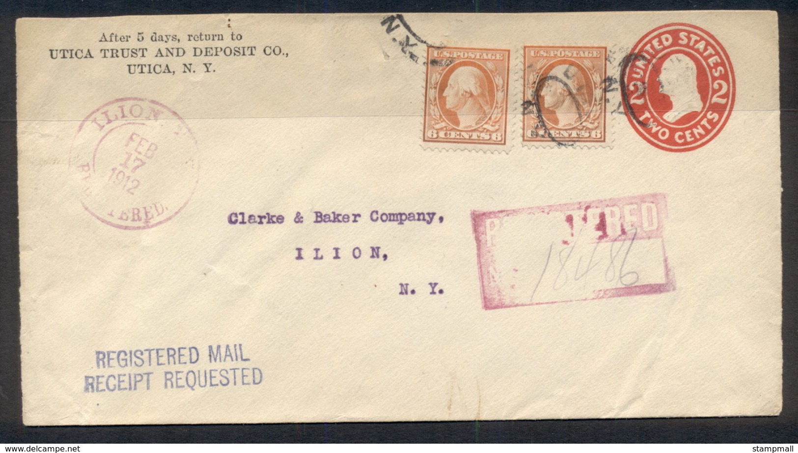 USA 1912 Uprated 2x 6c Washington, Bank CC Cover To NY - Otros & Sin Clasificación