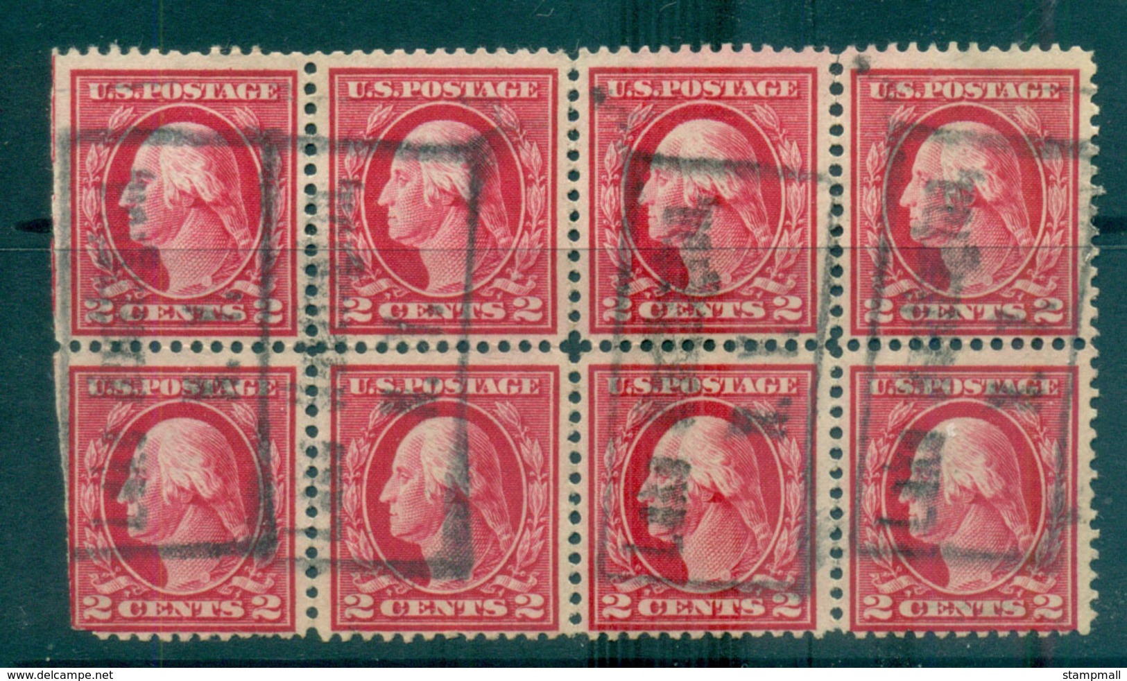 USA 1912-14 Sc#406 2c Carmine Washington TyI Perf 12 Wmk S/L Blk 8 (faults B/L) FU Lot68956 - Autres & Non Classés