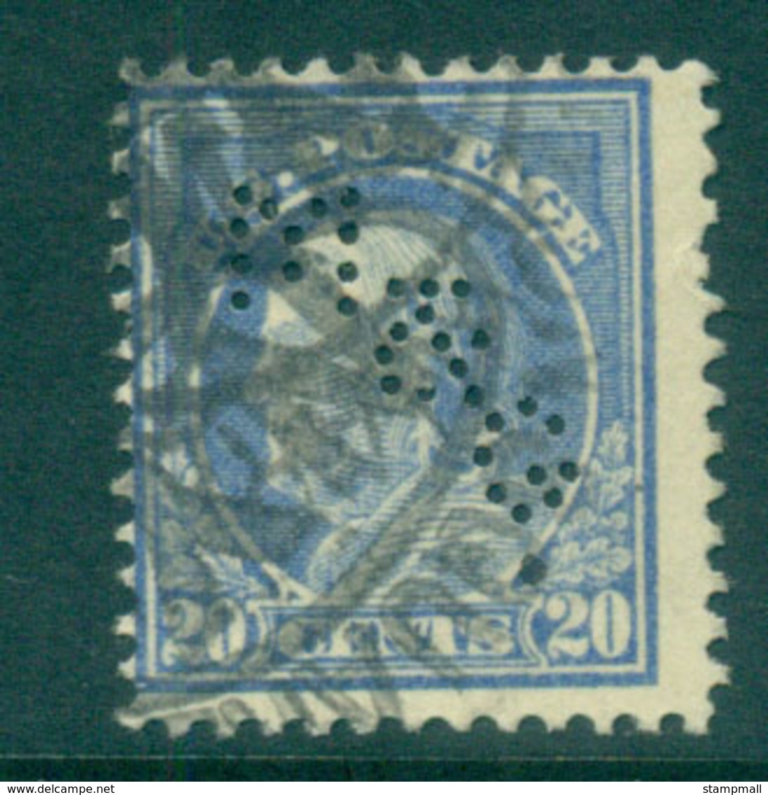 USA 1912-14 Sc#419 20c Ultramarine Franklin Perf 12 Wmk S/L Perfin FU Lot68977 - Otros & Sin Clasificación