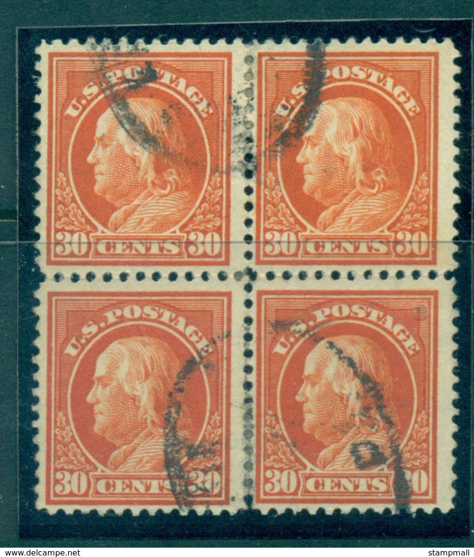 USA 1912-14 Sc#420 30c Orange Red Franklin Perf 12 Wmk S/L Blk 4 FU Lot68979 - Other & Unclassified