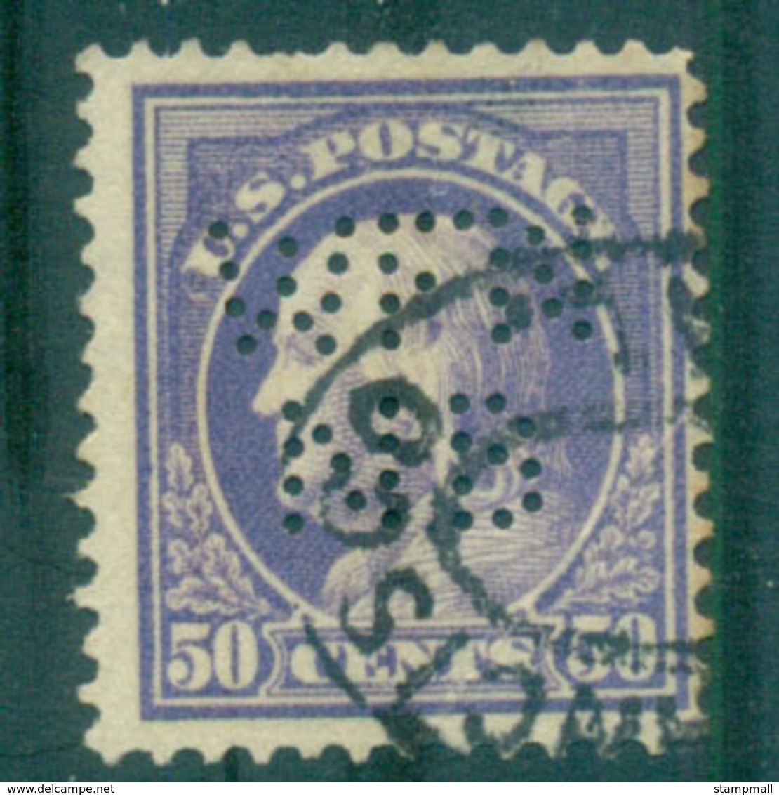 USA 1912-14 Sc#421 50c Violet Franklin Perf 12 Wmk S/L Perfin FU Lot68978 - Altri & Non Classificati