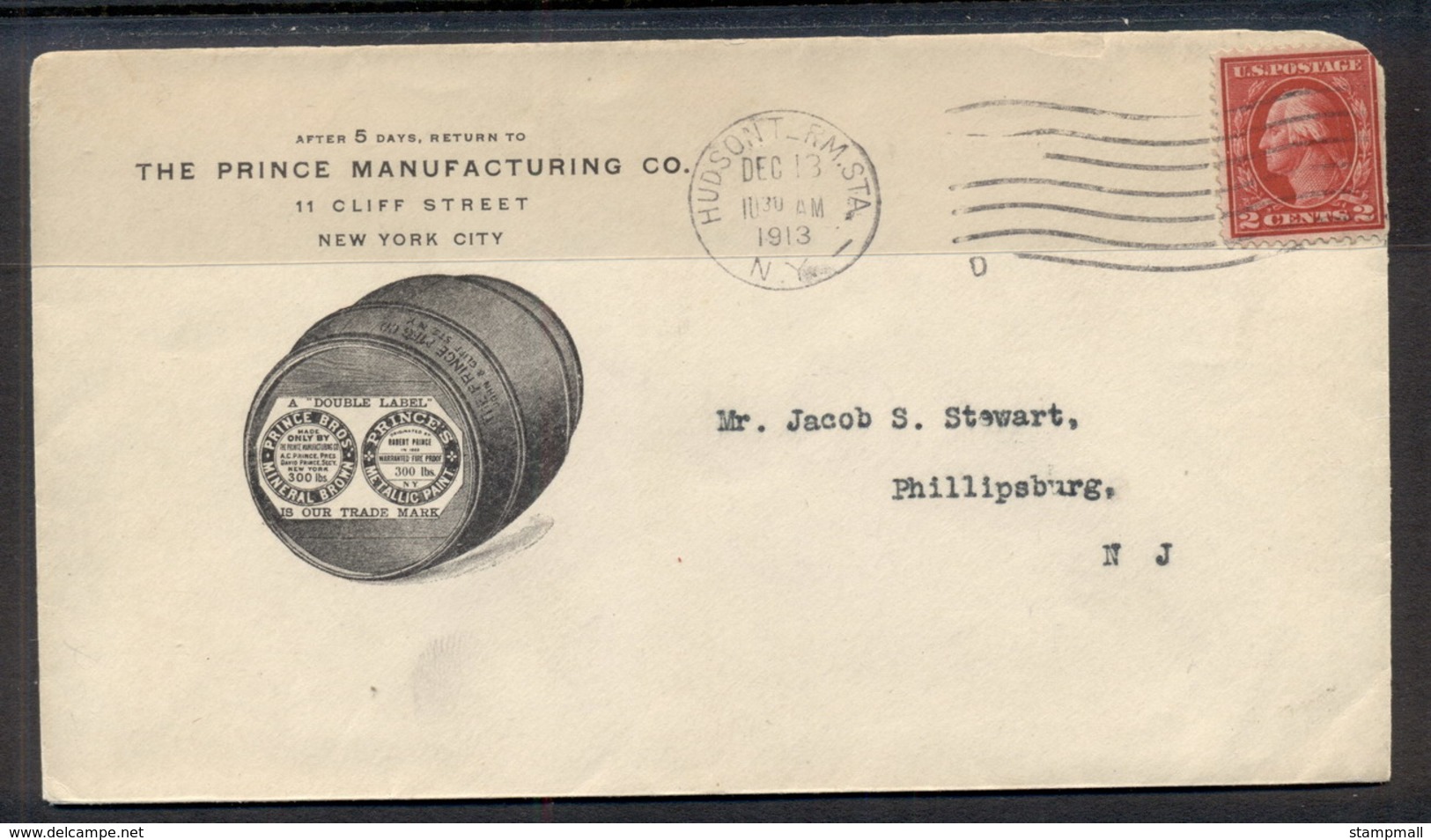 USA 1913 2c Washington Advertising Cover, Barrel Manufacturing - Sonstige & Ohne Zuordnung