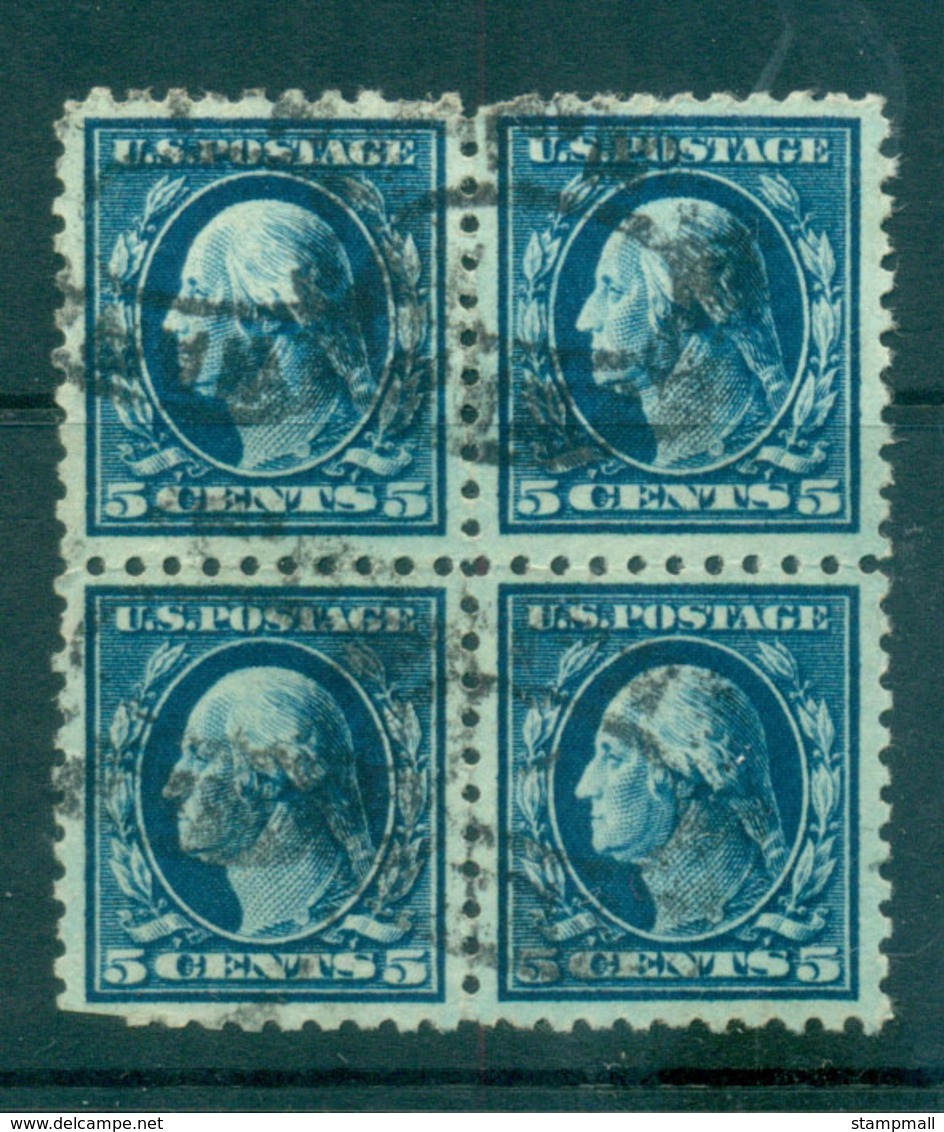 USA 1913-15 Sc#428 5c Blue Washington Perf 10 Wmk S/L Blk 4 FU Lot68822 - Andere & Zonder Classificatie
