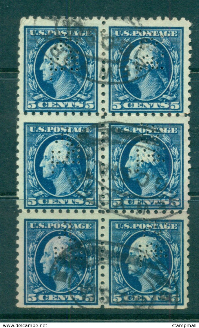 USA 1913-15 Sc#428 5c Blue Washington Perf 10 Wmk S/L Perfin Blk 6 FU Lot69013 - Other & Unclassified