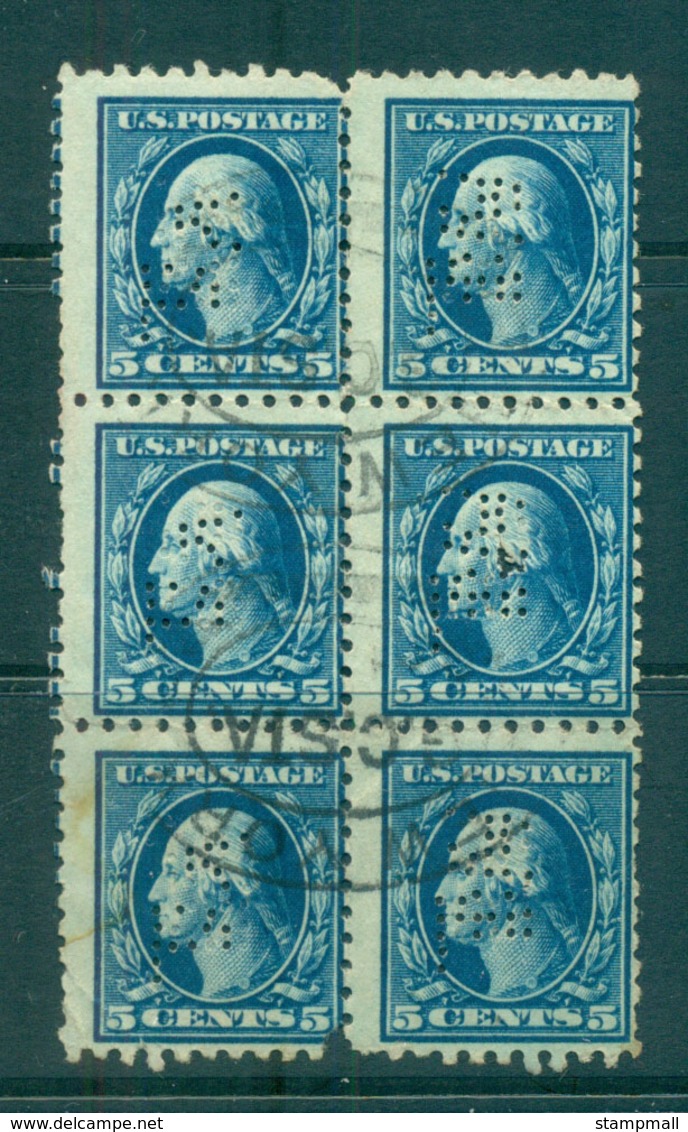 USA 1913-15 Sc#428 5c Blue Washington Perf 10 Wmk S/L Perfin Blk 6 FU Lot69014 - Autres & Non Classés