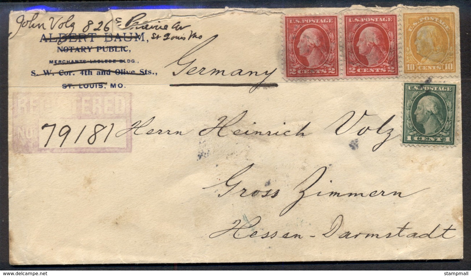 USA 1914 Washington-Franklin Mixed Franking To Germany Cover - Andere & Zonder Classificatie