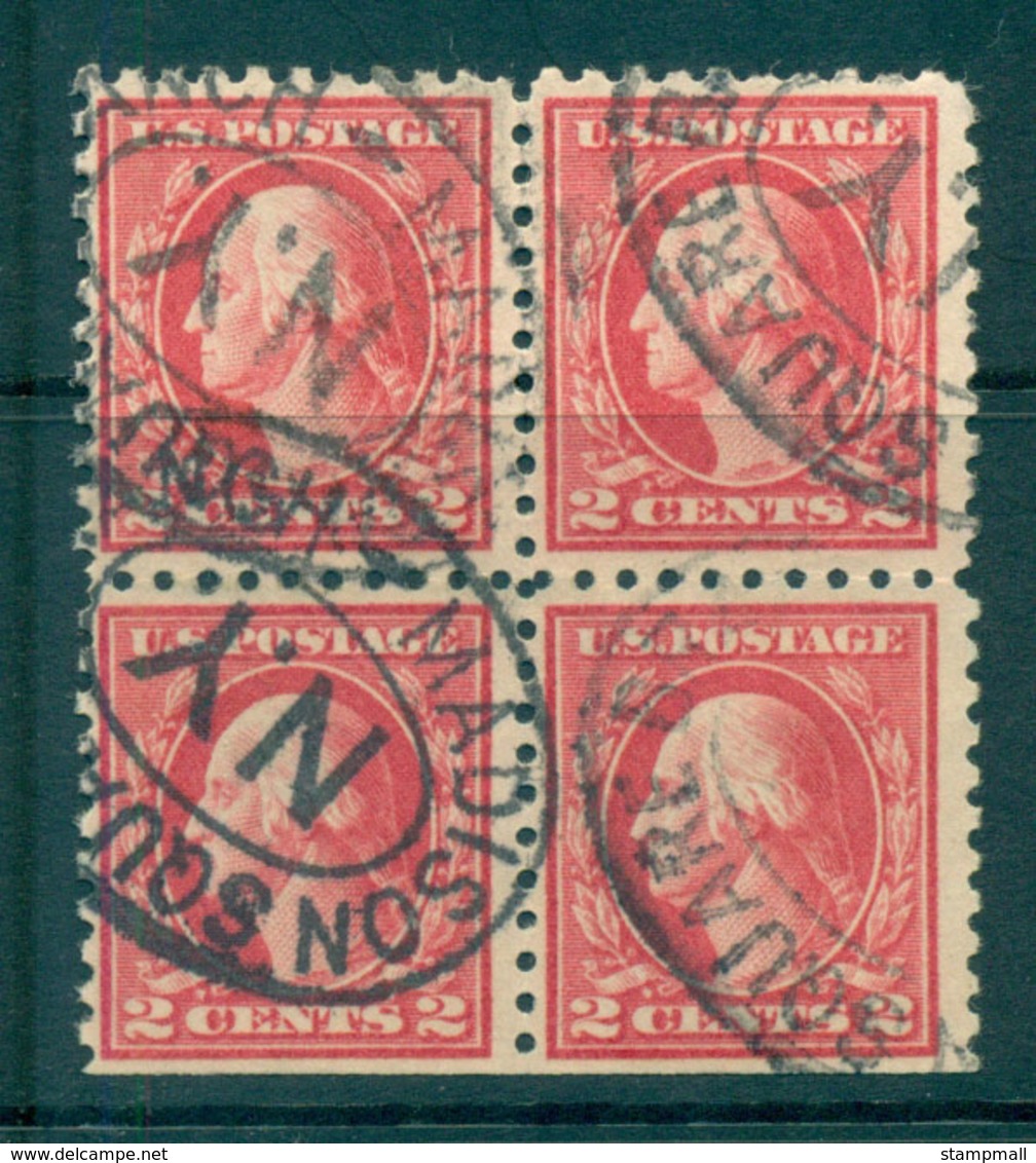 USA 1916-17 Sc#463 2c Carmine Washington TyI Perf 10 No Wmk Blk 4 FU Lot68825 - Sonstige & Ohne Zuordnung