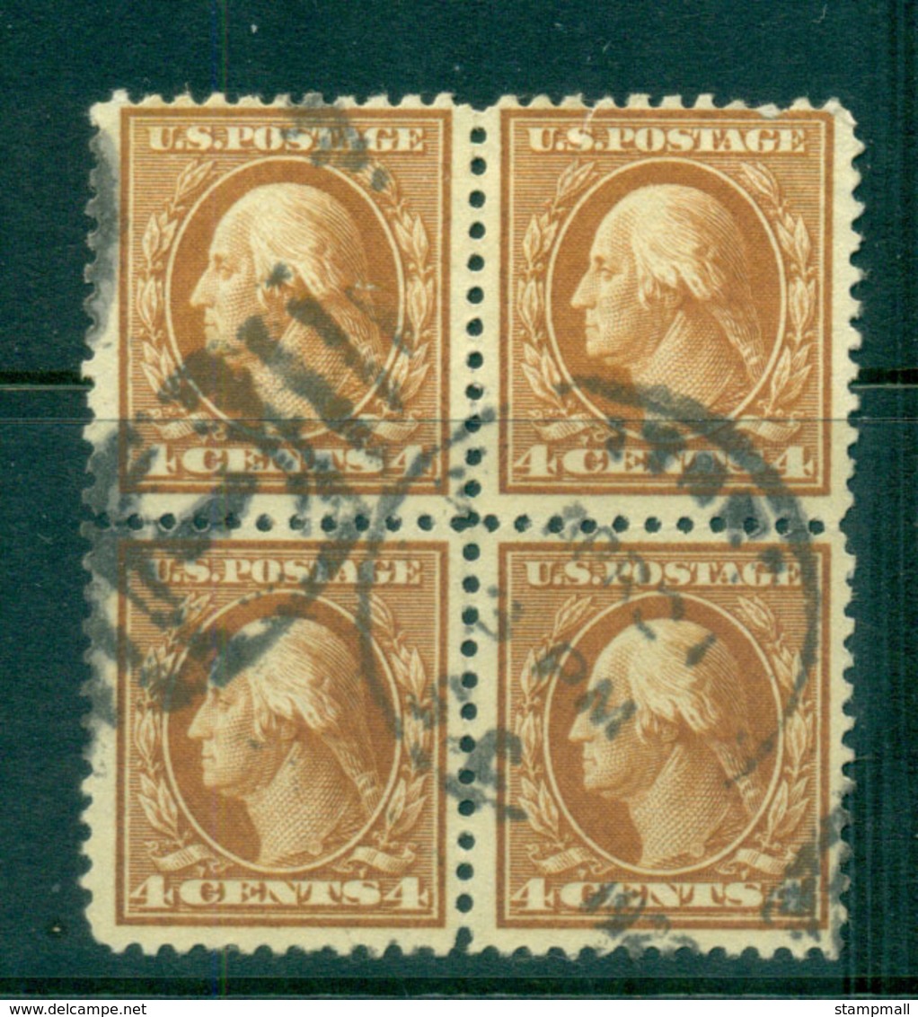 USA 1916-17 Sc#465 4c Orange Brown Washington Perf 10 No Wmk Blk 4 FU Lot69061 - Andere & Zonder Classificatie