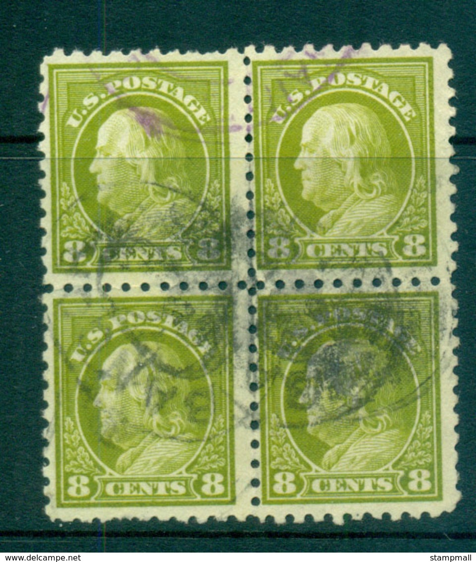 USA 1916-17 Sc#470 8c Olive Green Franklin Perf 10 No Wmk Blk 4 FU Lot69079 - Other & Unclassified