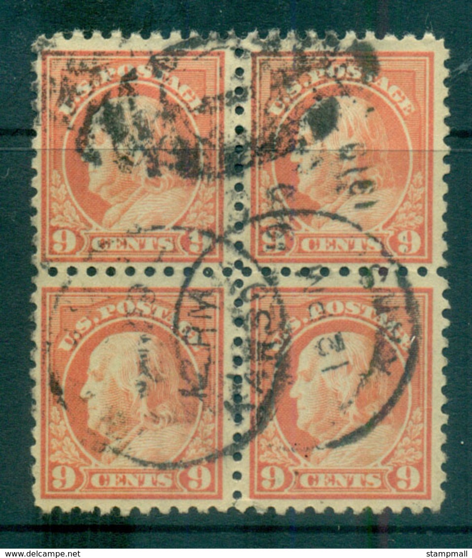 USA 1916-17 Sc#471 9c Salmon Red Franklin Perf 10 No Wmk Blk 4 FU Lot69083 - Autres & Non Classés