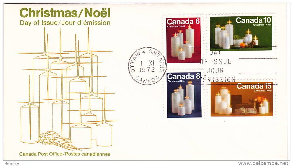 1972  Christmas  Complete Set Of 4 On 1 FDC  Sc 606-9  Canada Post Cachet - 1971-1980