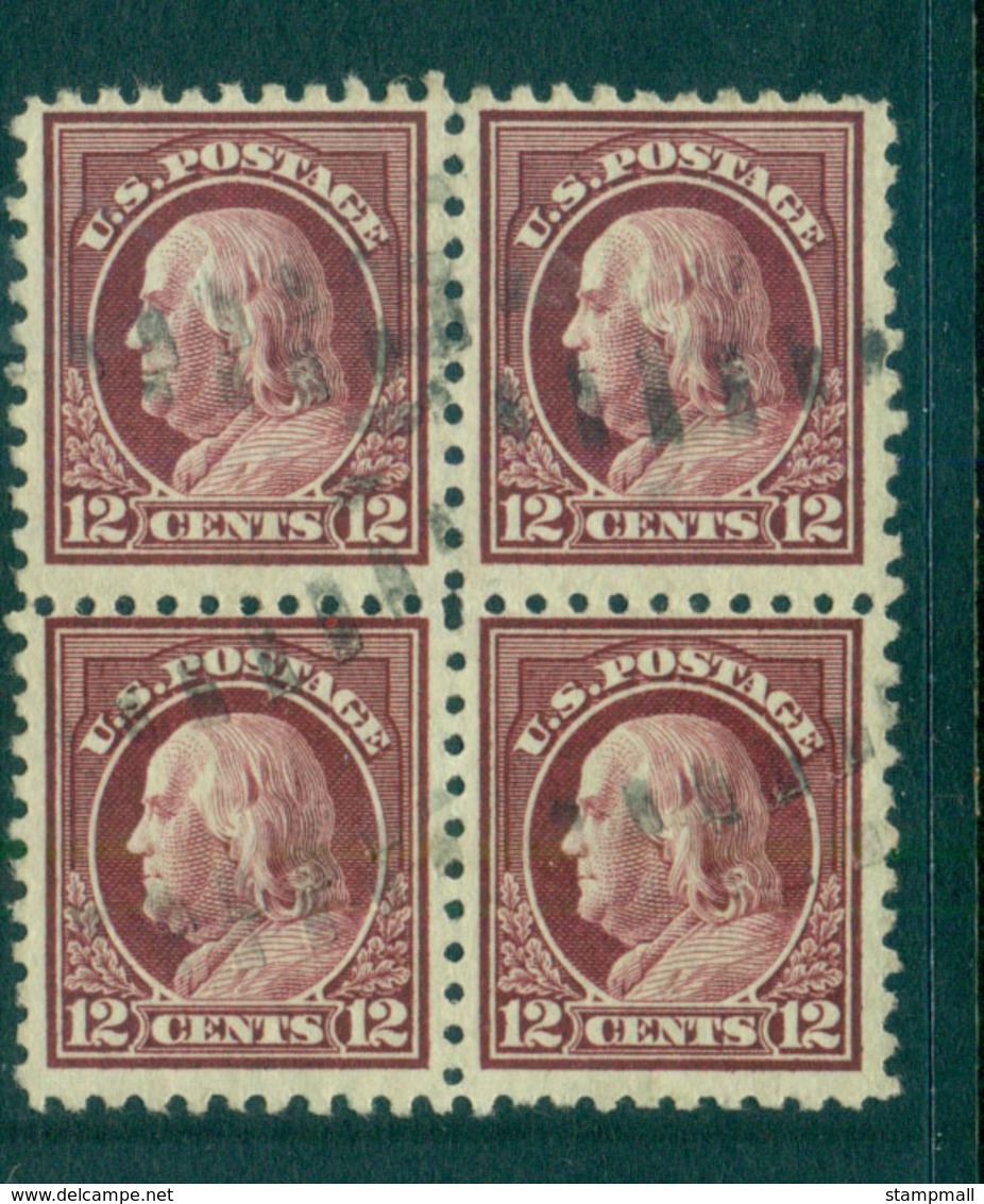 USA 1916-17 Sc#474 12c Claret Brown Franklin Perf 10 No Wmk Blk 4 FU Lot69099 - Andere & Zonder Classificatie