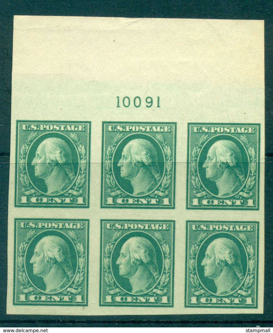 USA 1916-17 Sc#481 1c Green Washington IMPERF No Wmk P#10091 Blk 6 MUH Lot69352 - Other & Unclassified
