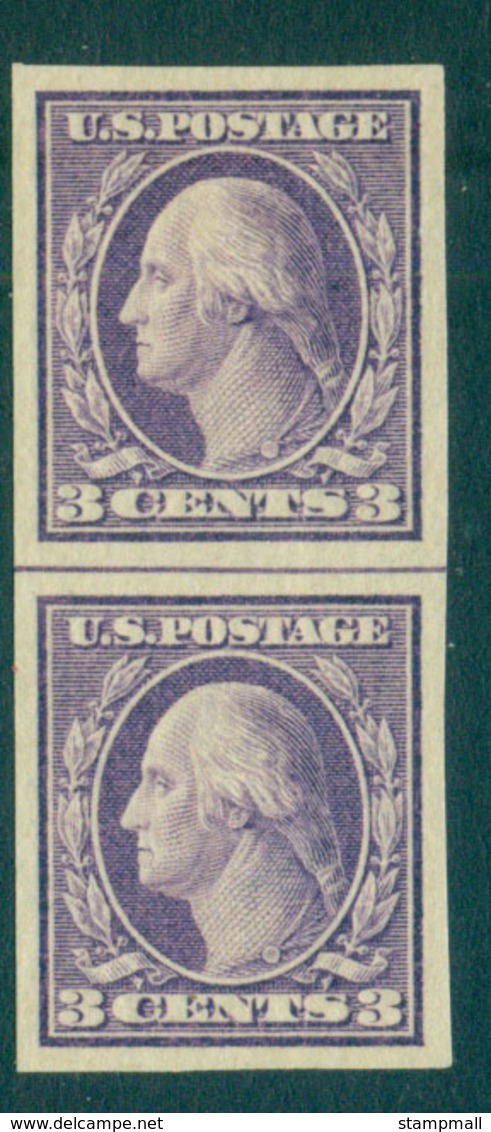 USA 1916-17 Sc#484 3c Violet Washington TyII IMPERF No Wmk Pair MUH Lot69375 - Other & Unclassified