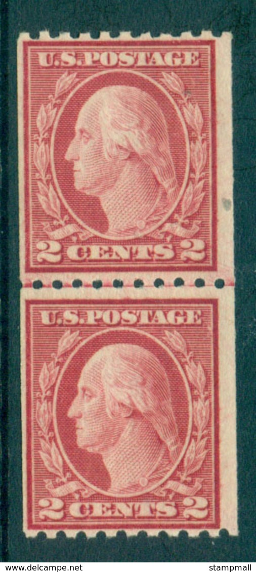 USA 1916-19 Sc#488 2c Carmine Washington TyIII Rotary Perf 10 Horiz No Wmk Line Pair MLH Lot69380 - Sonstige & Ohne Zuordnung