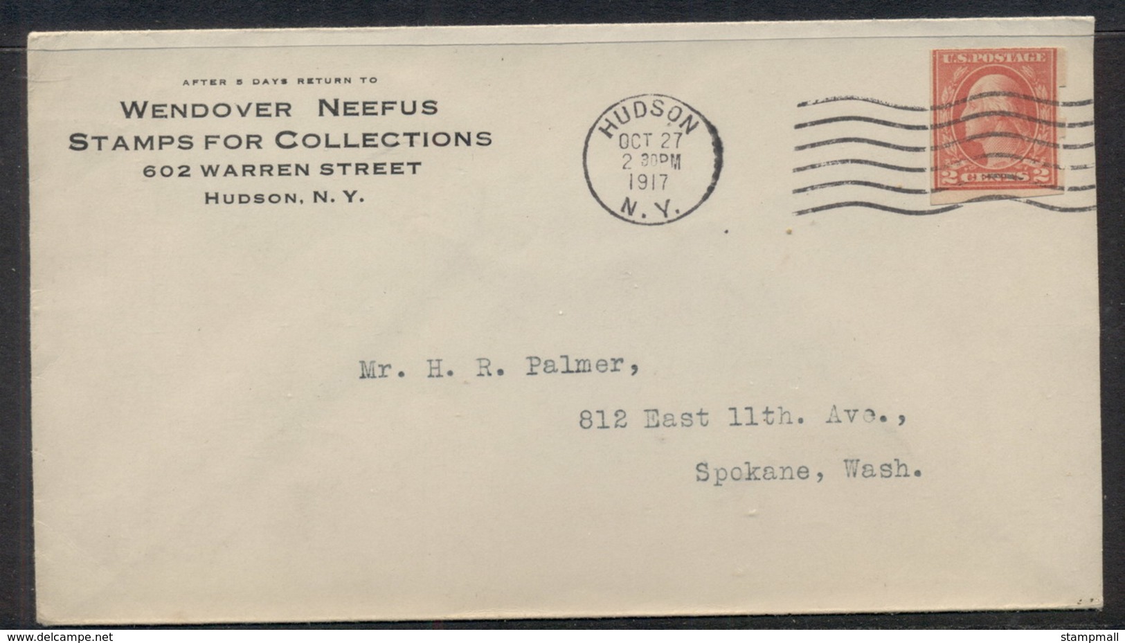 USA 1917 2c Washington Schermack CC Cover, Stamp Dealer - Otros & Sin Clasificación