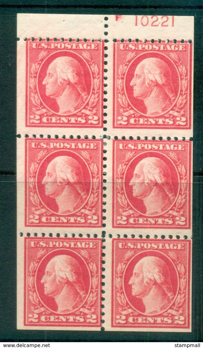 USA 1917-19 Sc#499e 2c Rose Washington TyI Perf 11 No Wmk Booklet Pane P#10221 MLH Lot69139 - Andere & Zonder Classificatie