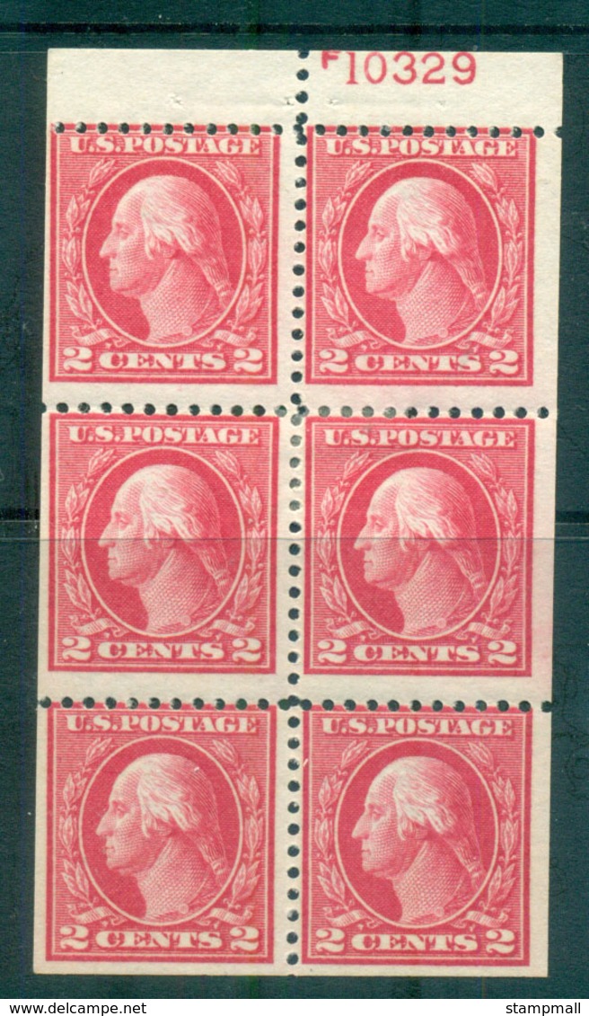 USA 1917-19 Sc#499e 2c Rose Washington TyI Perf 11 No Wmk Booklet Pane P#10329 MLH Lot69140 - Altri & Non Classificati