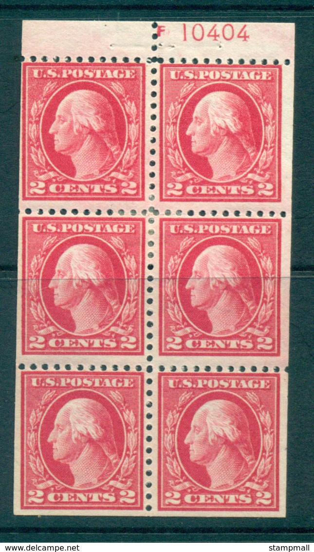 USA 1917-19 Sc#499e 2c Rose Washington TyI Perf 11 No Wmk Booklet Pane P#10404 MLH Lot69141 - Other & Unclassified
