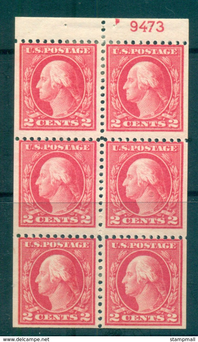 USA 1917-19 Sc#499e 2c Rose Washington TyI Perf 11 No Wmk Booklet Pane P#9473 MLH Lot69134 - Sonstige & Ohne Zuordnung