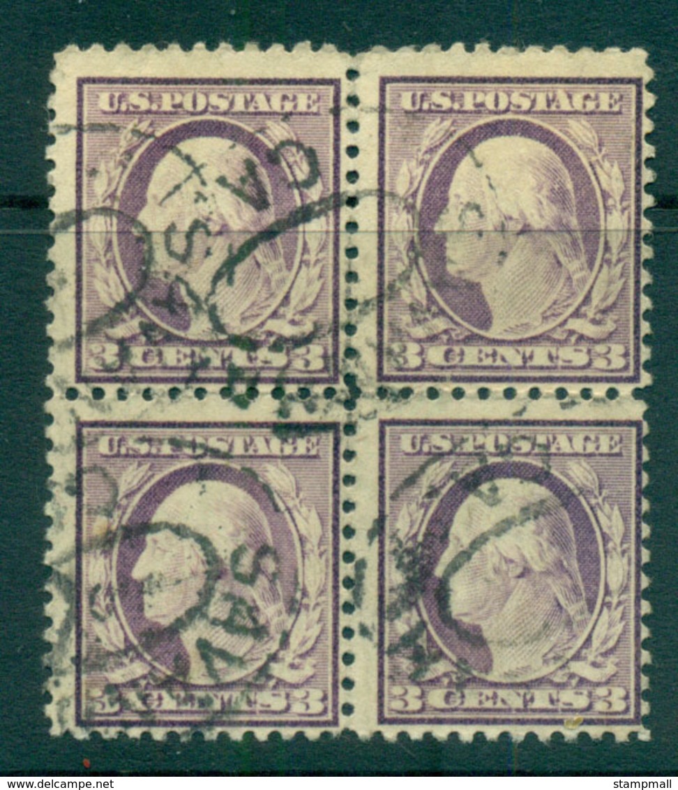 USA 1917-19 Sc#501 3c Light Violet Washington TyI Perf 11 No Wmk Blk 4 FU Lot69143 - Other & Unclassified