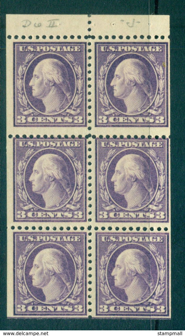 USA 1917-19 Sc#502b 3c Dark Violet Washington TyII Perf 11 No Wmk Booklet Pane MLH Lot69160 - Other & Unclassified