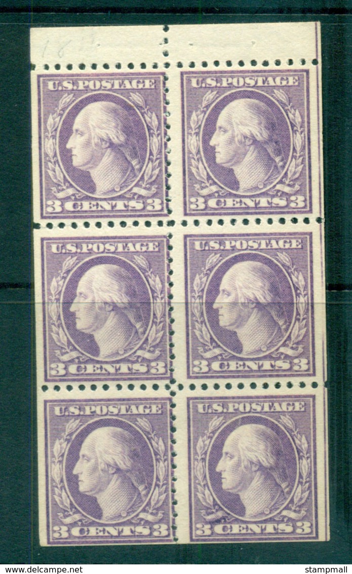 USA 1917-19 Sc#502b 3c Dark Violet Washington TyII Perf 11 No Wmk Booklet Pane MUH Lot69161 - Other & Unclassified
