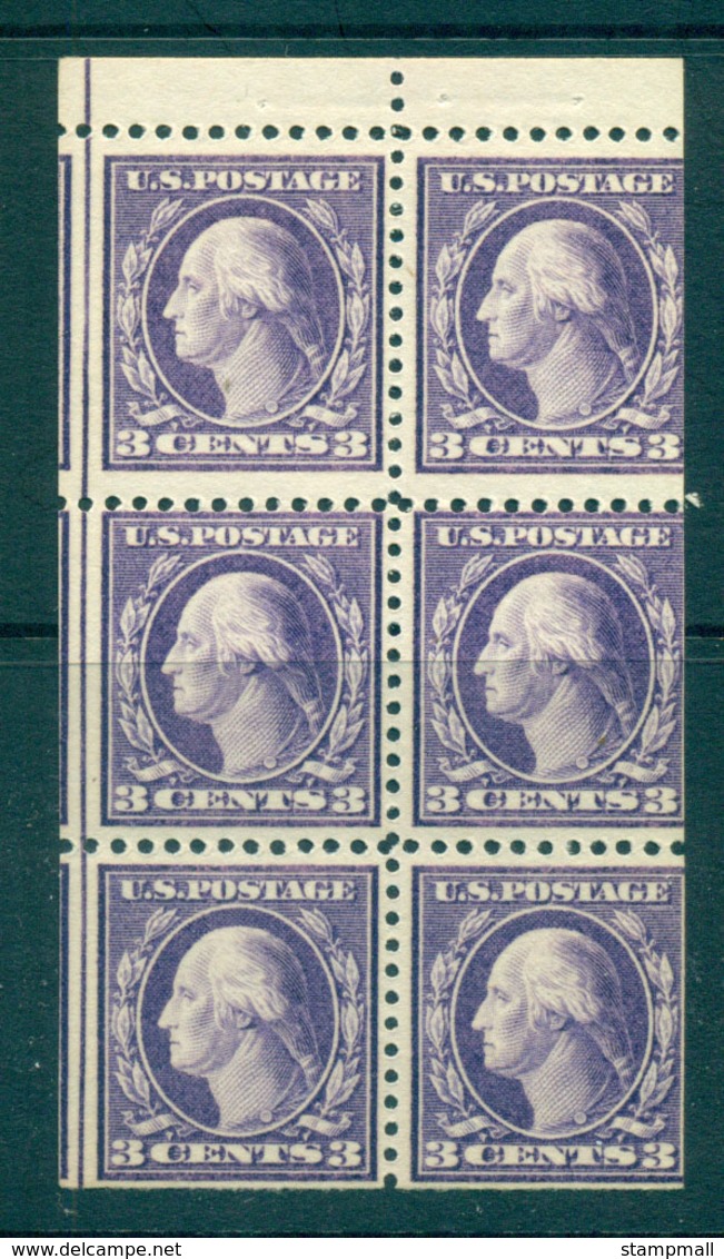USA 1917-19 Sc#502b 3c Dark Violet Washington TyII Perf 11 No Wmk Booklet Pane MUH Lot69162 - Andere & Zonder Classificatie