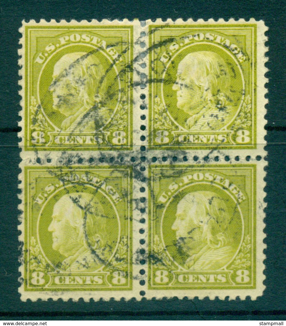 USA 1917-19 Sc#508 8c Olive Bister Franklin Perf 11 No Wmk Blk 4 FU Lot69209 - Autres & Non Classés