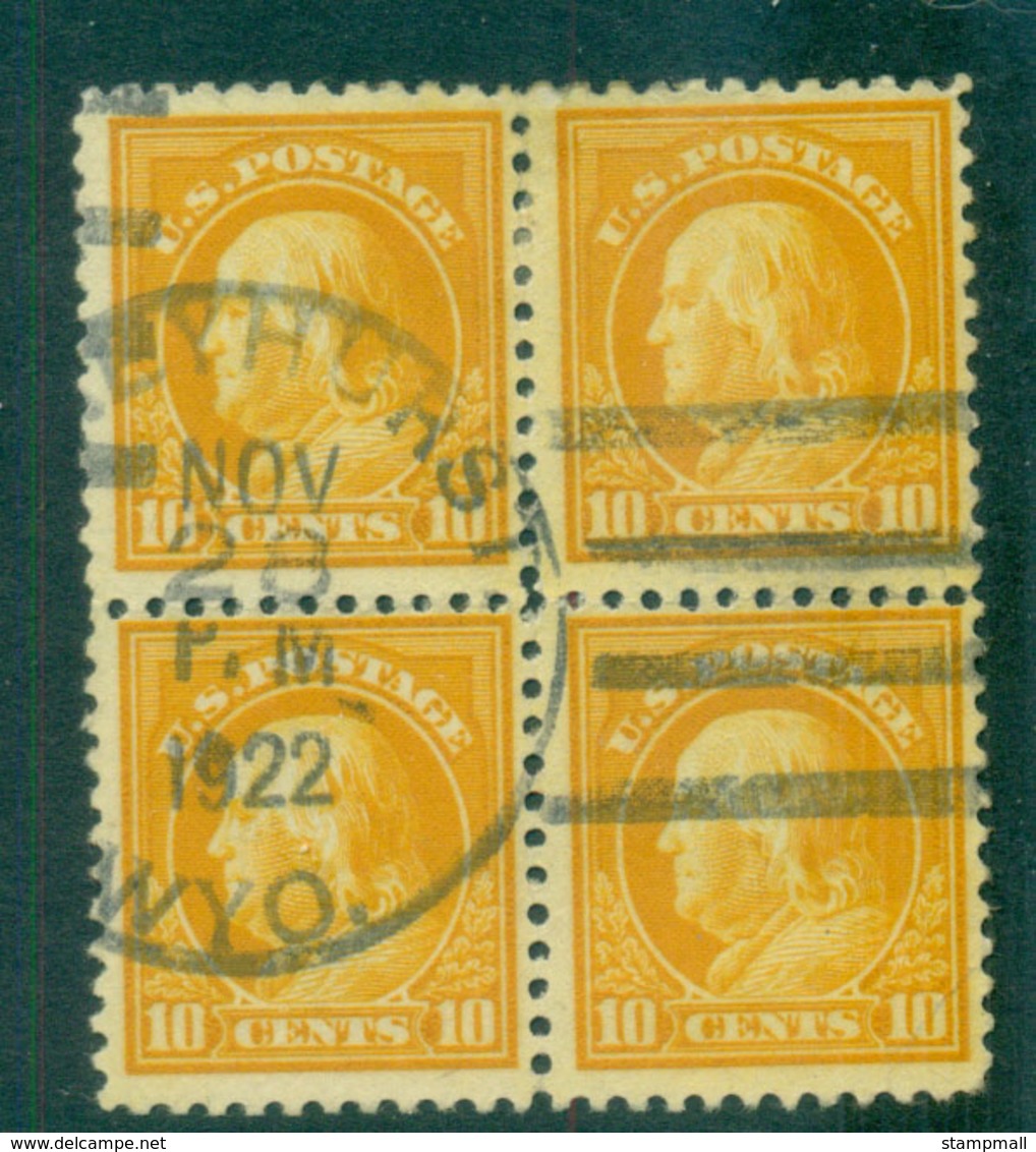 USA 1917-19 Sc#510 10c Orange Yellow Franklin Perf 11 No Wmk Blk 4 FU Lot68838 - Altri & Non Classificati