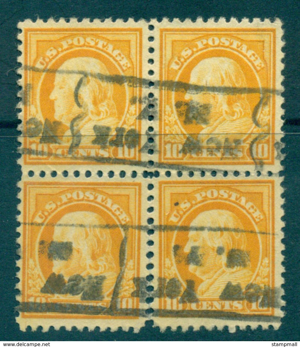 USA 1917-19 Sc#510 10c Orange Yellow Franklin Perf 11 No Wmk Blk 4 FU Lot69226 - Andere & Zonder Classificatie