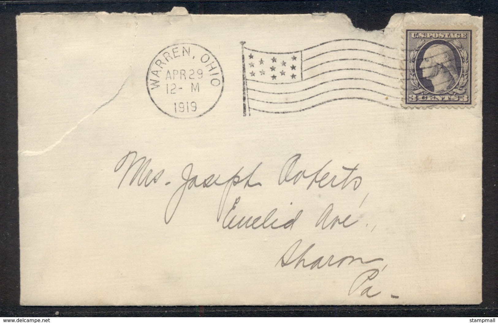 USA 1919 3c Washington Cover To Pa. - Otros & Sin Clasificación