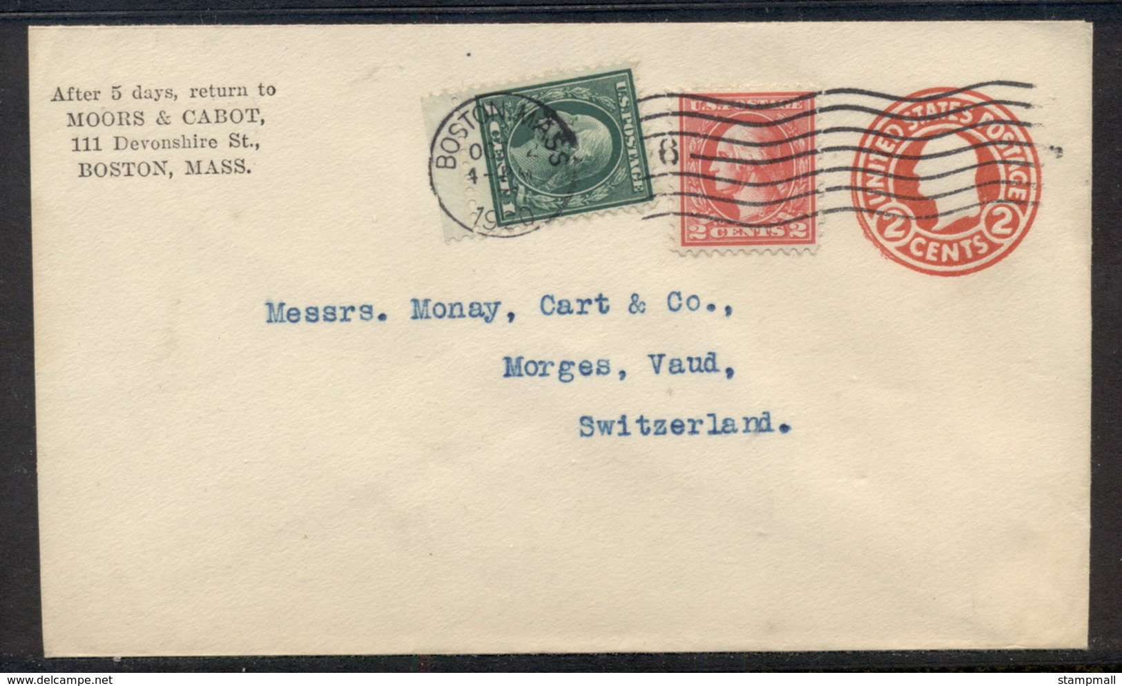 USA 1920 Uprated 1c, 2c Washington CC Cover To Switzerland - Other & Unclassified