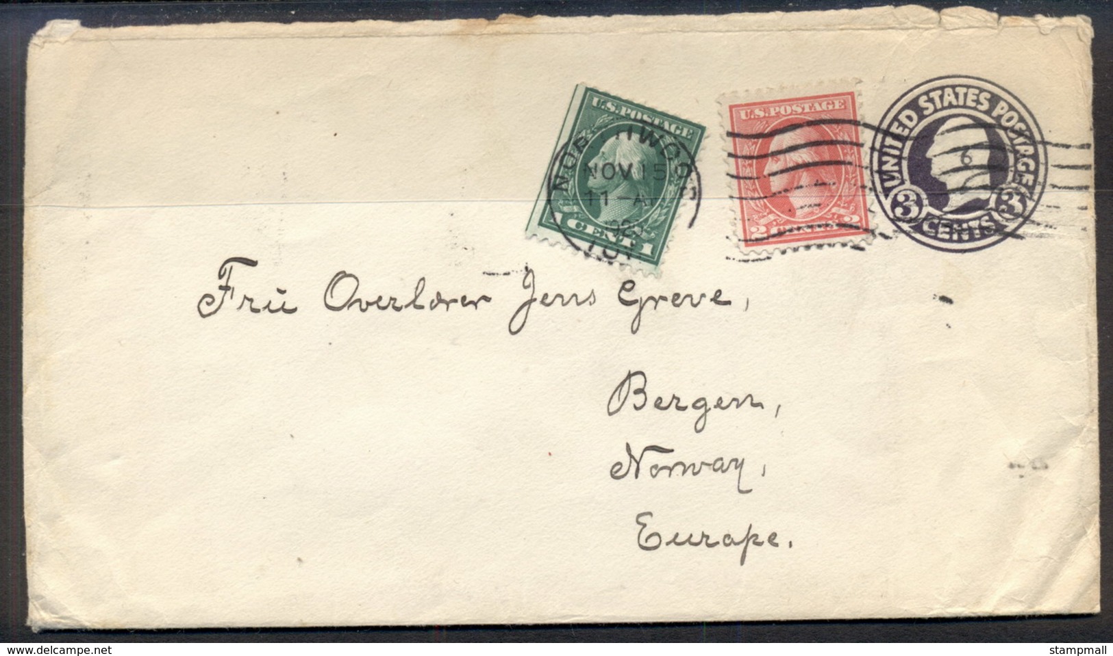 USA 1920 Uprated Washington 1c, 2c Cover To Norway - Autres & Non Classés