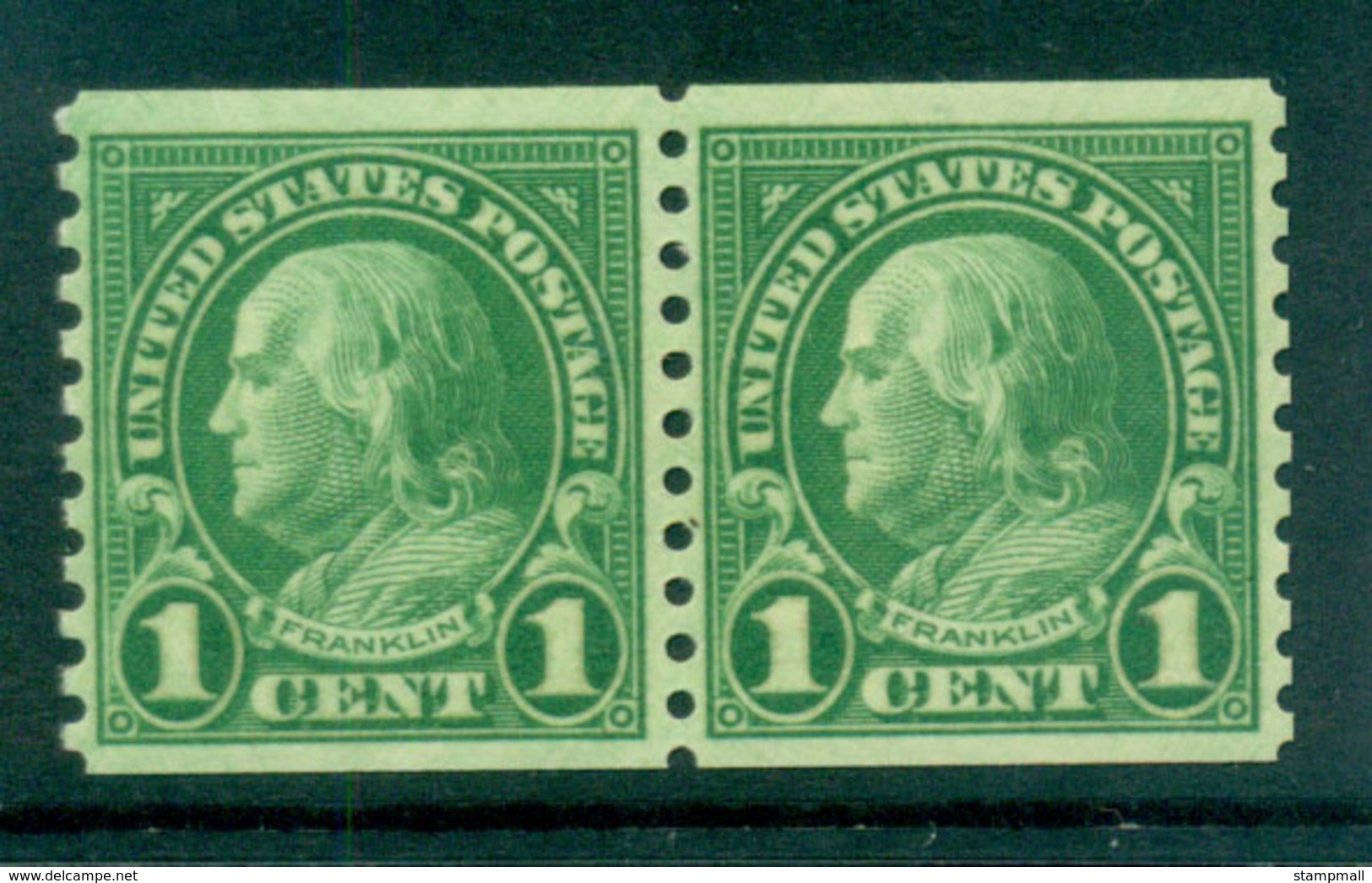 USA 1923-29 Sc#597 1c Franklin Coil Perf 10 Vert (Rotary) Line Pr MLH Lot68070 - Altri & Non Classificati